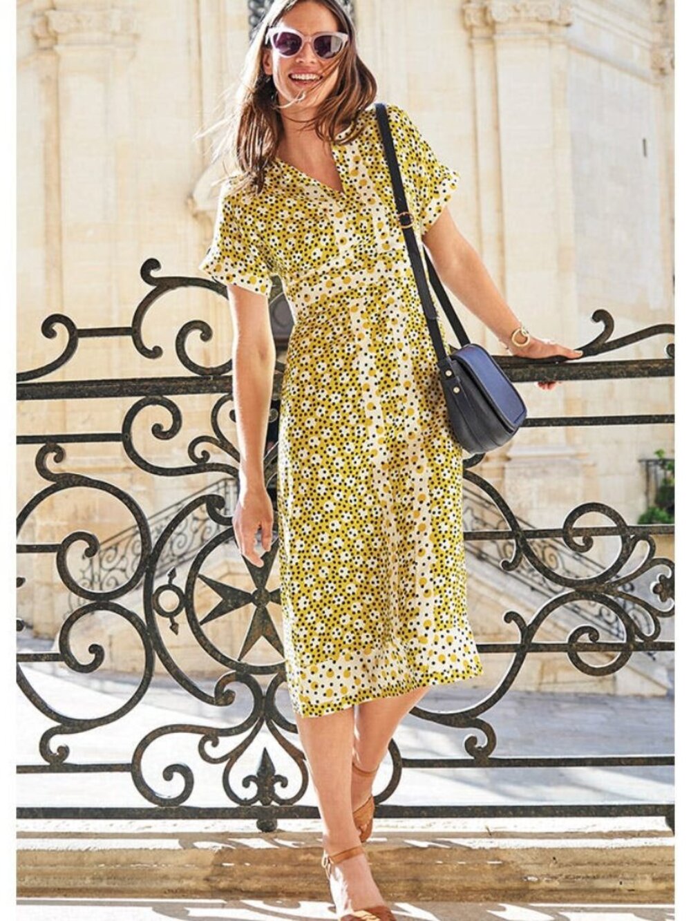Boden Citron Floral Midi Dress Size 4 R (US)